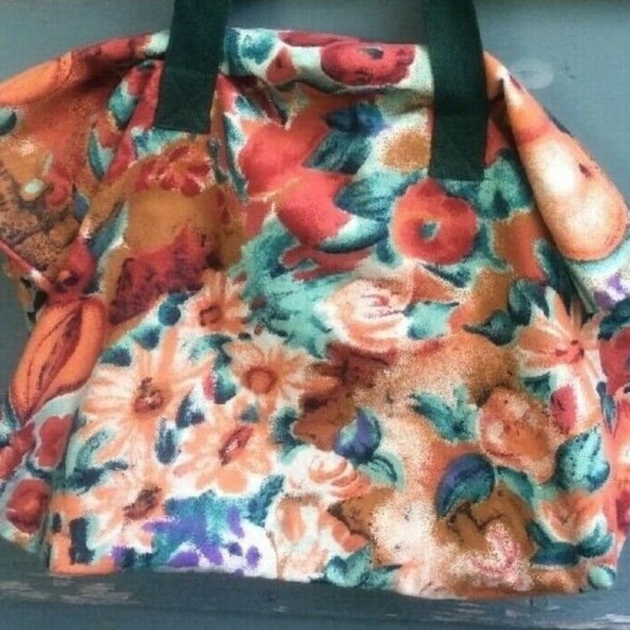 cotton tote shopping bag zipper top fruit floral - Picture 7 of 7